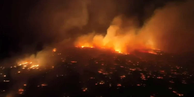 Feuer auf Hawaii - Über 67 Todesopfer 1 Luftaufnahme der durch Feuer verwüsteten Landschaft auf Hawaii mit sichtbaren Zerstörungen und Rauchsäulen