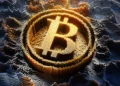 Bitcoin steigt heute auf über 32.000,- € 3 Bitcoin Logo mit steigendem Kursverlauf, der die 32.000 Euro Marke übersteigt und einen deutlichen Aufwärtstrend zeigt