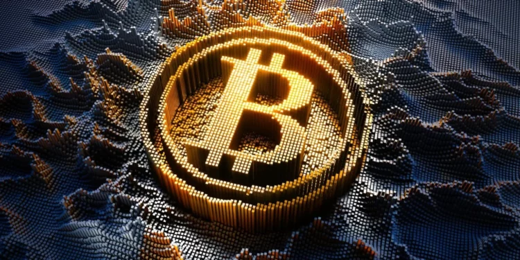 Bitcoin Logo mit steigendem Kursverlauf, der die 32.000 Euro Marke übersteigt und einen deutlichen Aufwärtstrend zeigt