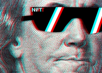 Visualisierung eines NFT Kunstwerks mit digitalen Elementen und Blockchain Symbolen als Einstieg in die NFT Welt